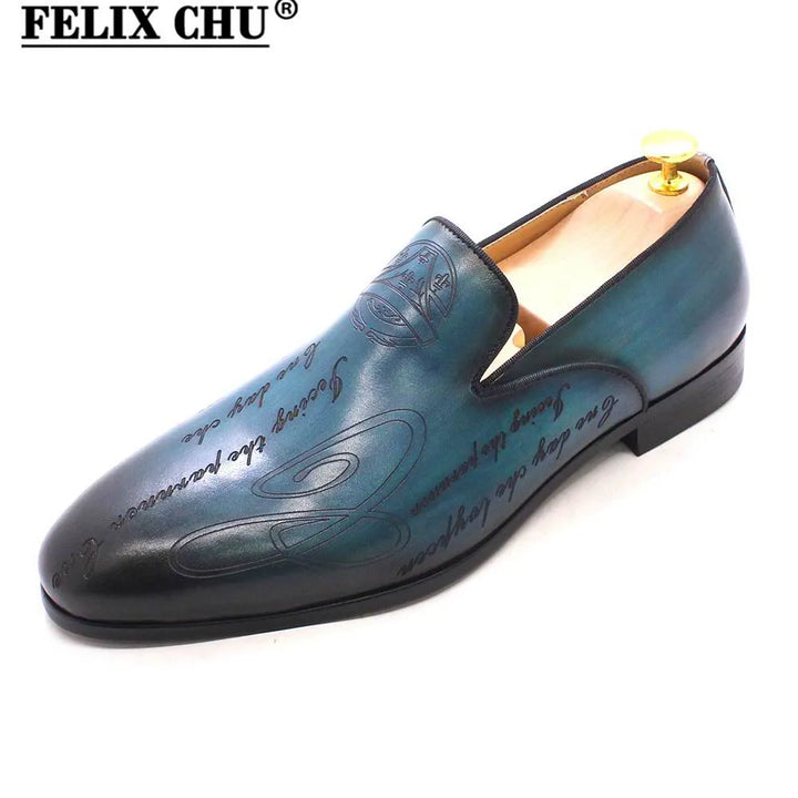 Scrittura Engraved Leather Loafers