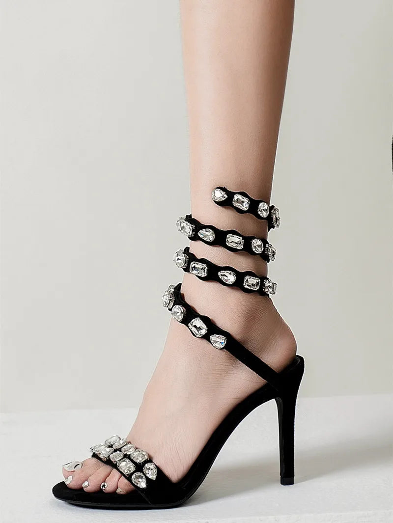 Serafina Crystal Wraparound Sandals