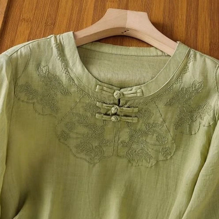 Jade Garden Linen Blouse