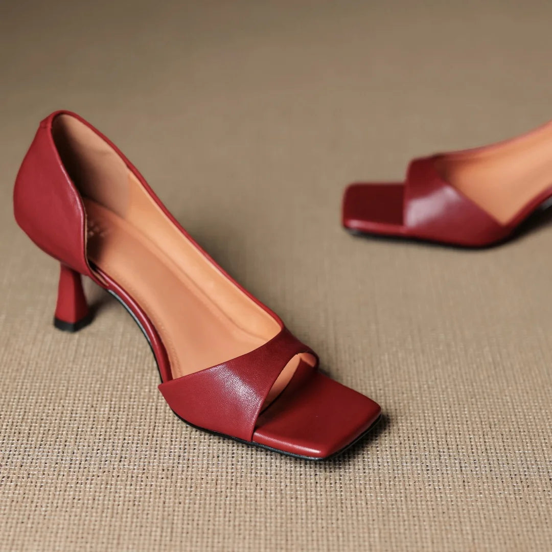 Francesca Open-Toe Leather Pumps