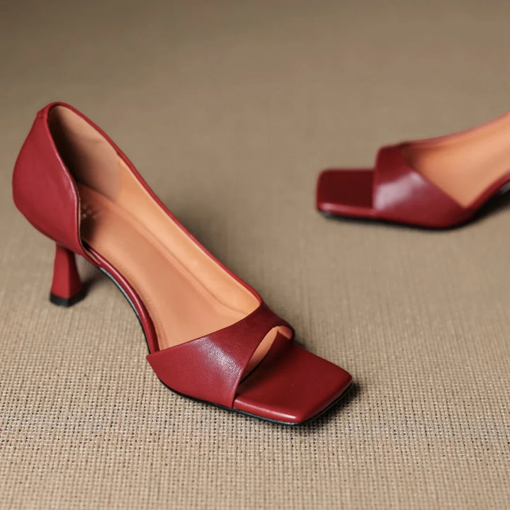 Francesca Open-Toe Leather Pumps