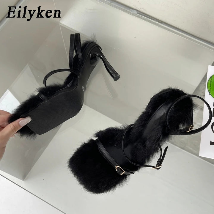 Piumina Fur Ankle-Strap Sandals