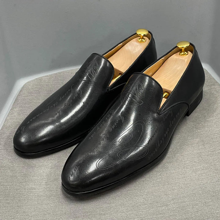 Scrittura Engraved Leather Loafers