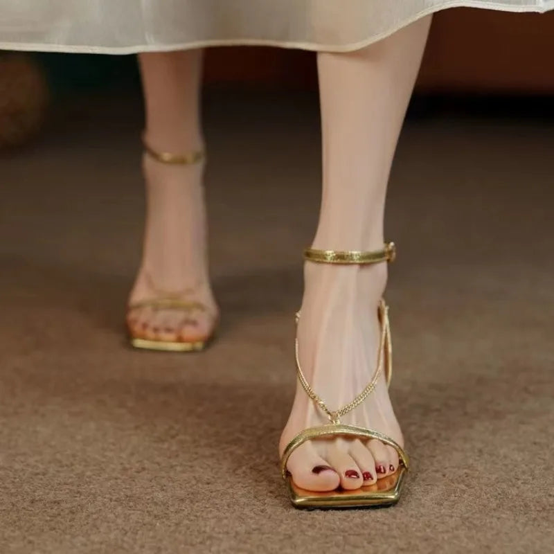 Cascata Chain-Drape Heeled Sandals