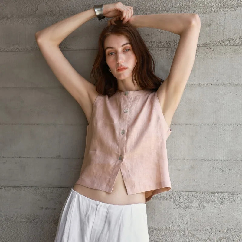 Claudette Linen Crop Tank