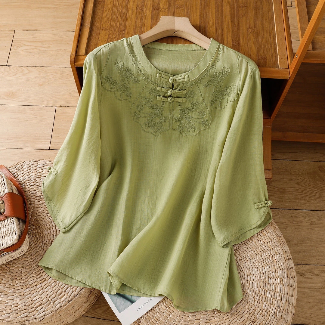 Jade Garden Linen Blouse