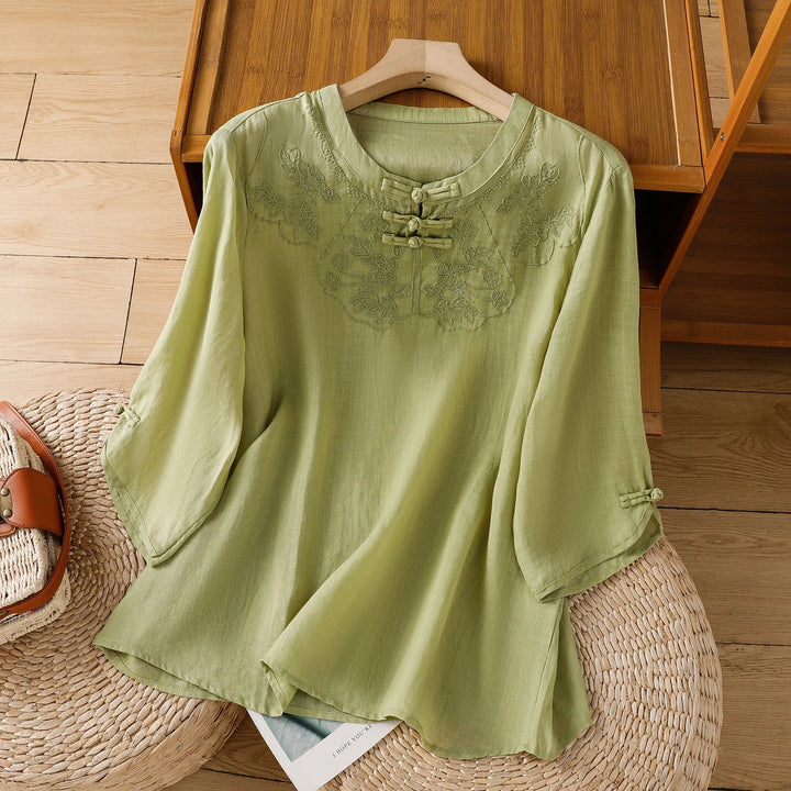 Jade Garden Linen Blouse