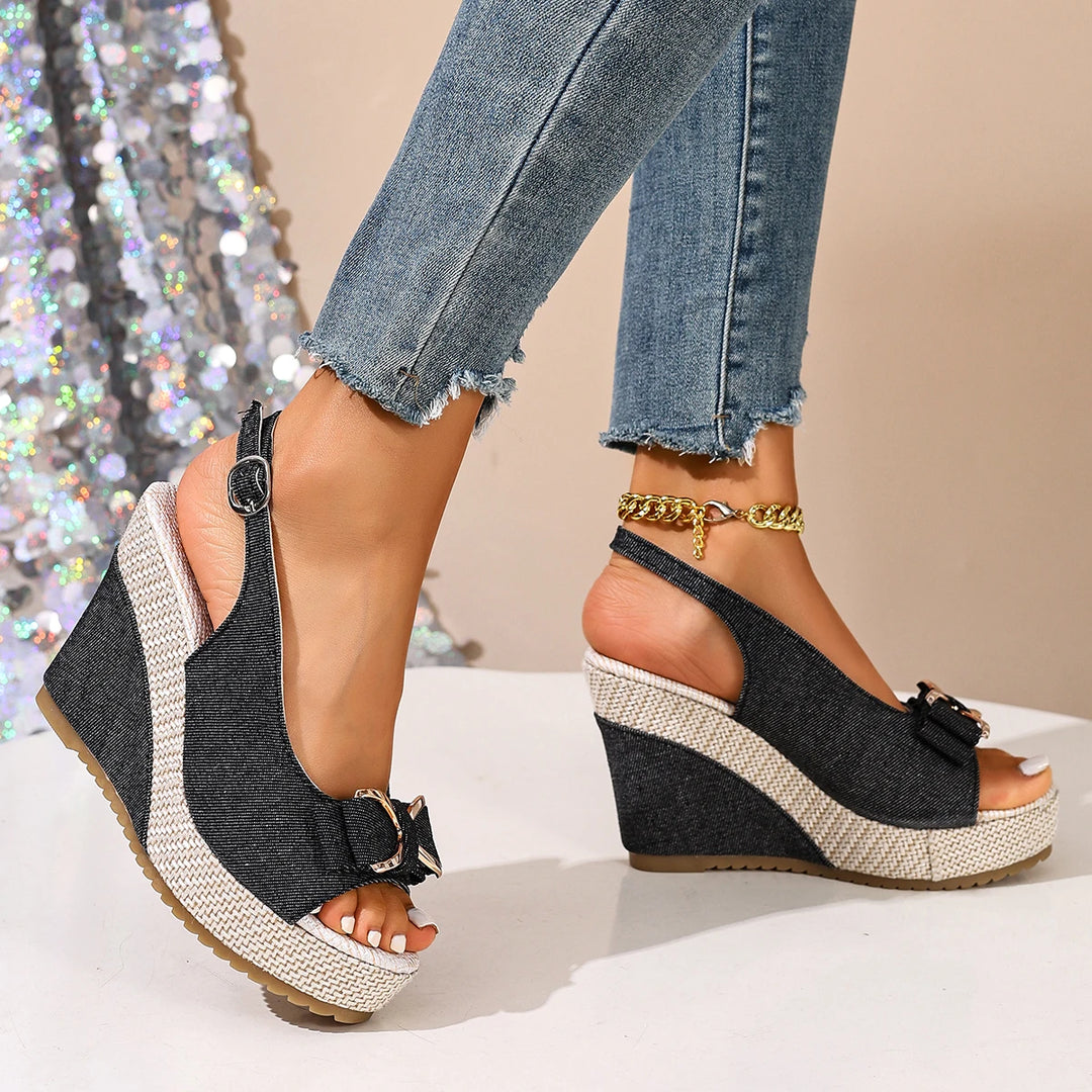 Fiocco Denim Wedge Sandals