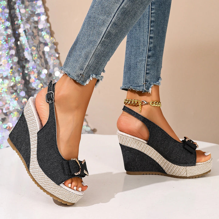 Fiocco Denim Wedge Sandals