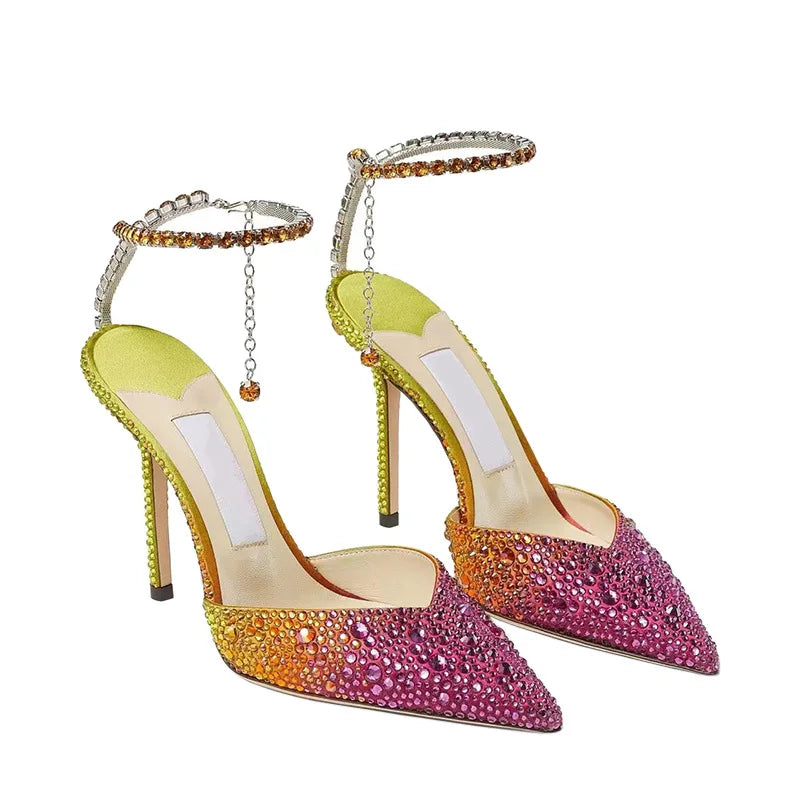 Cristalla Rhinestone Ankle Strap Pumps