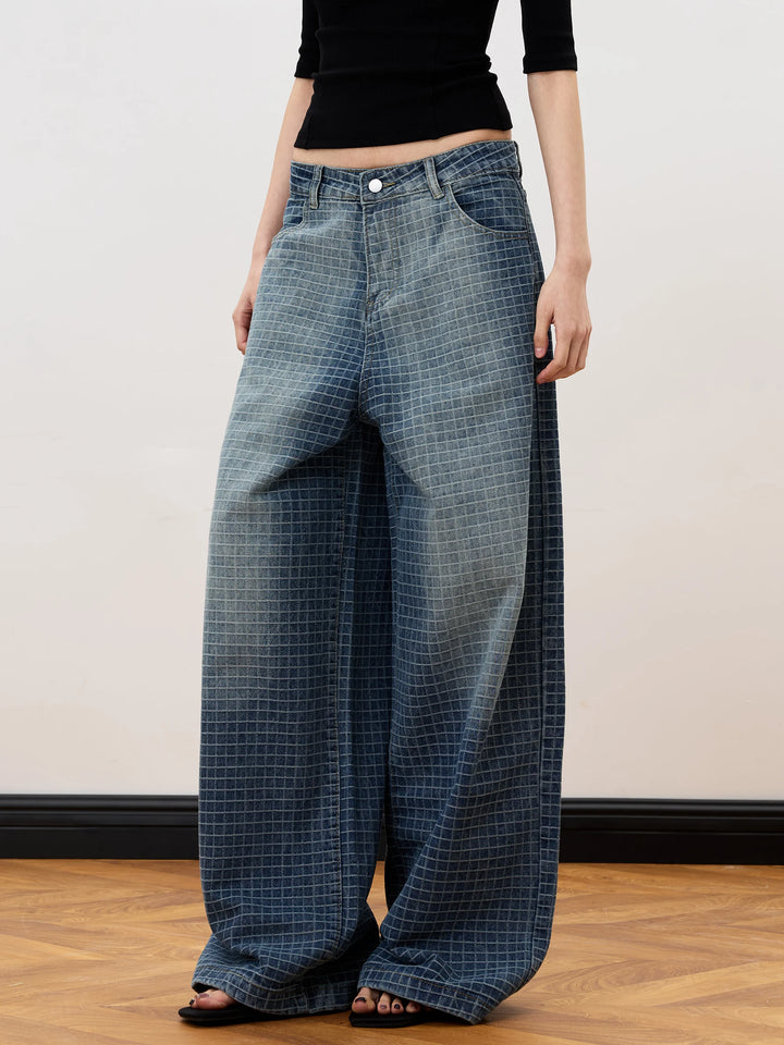 Quadretto Plaid Wide-Leg Jeans