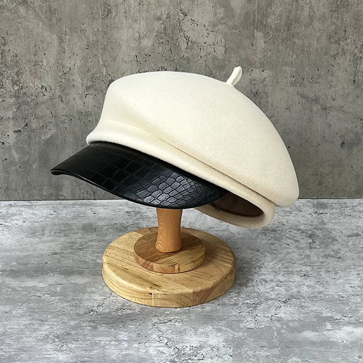 Aveline Leather Wool Beret