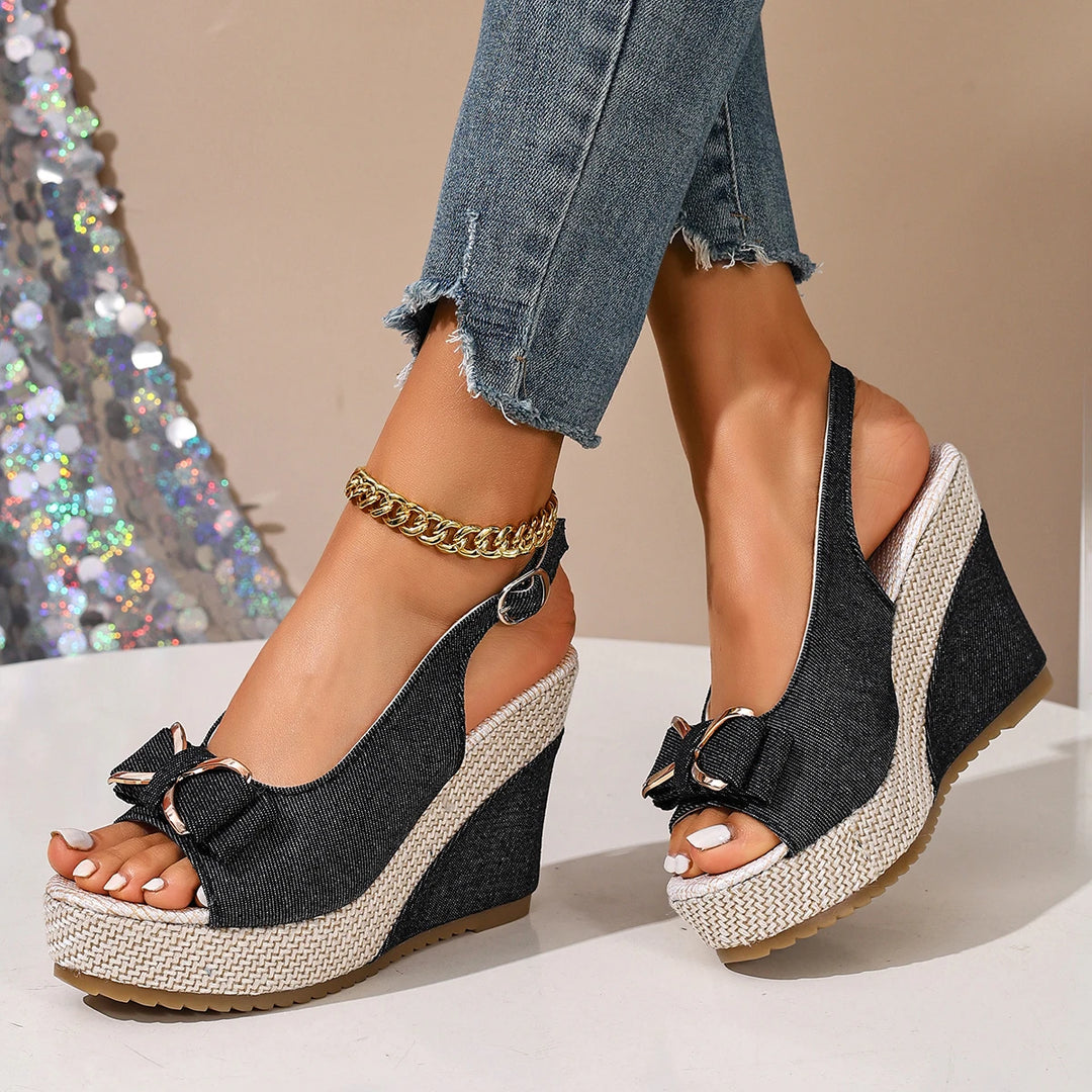 Fiocco Denim Wedge Sandals