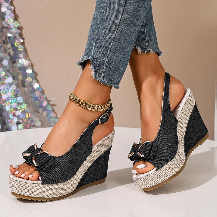 Fiocco Denim Wedge Sandals