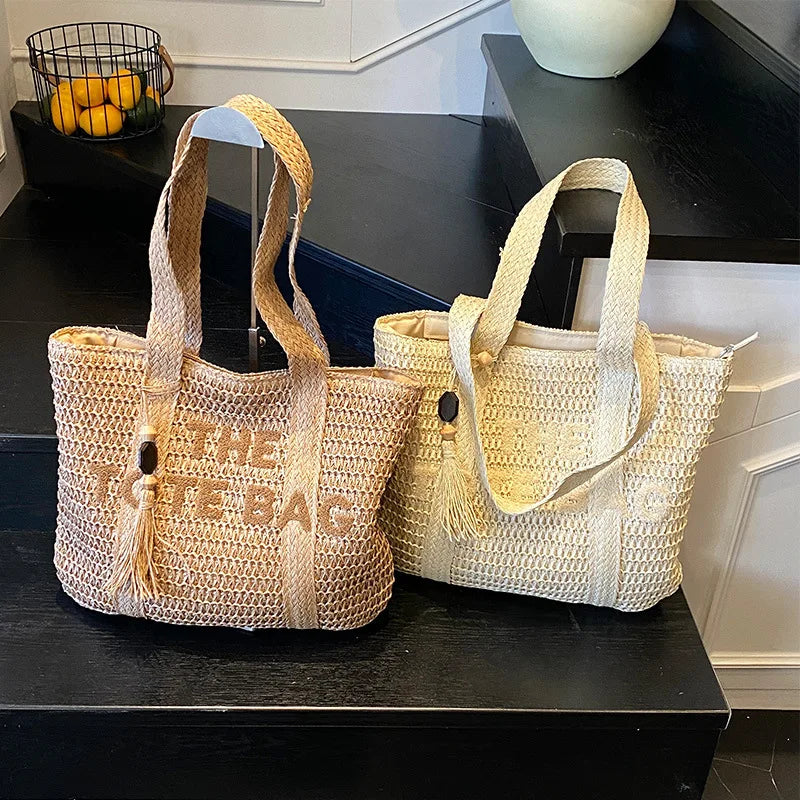 Raffia Weave Straw Tote