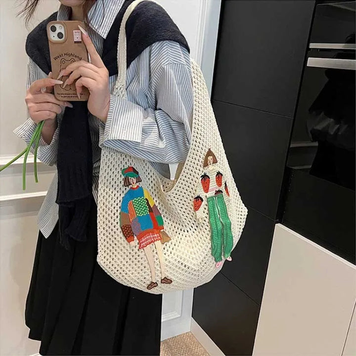 Fanciulla Embroidered Crochet Hobo Bag