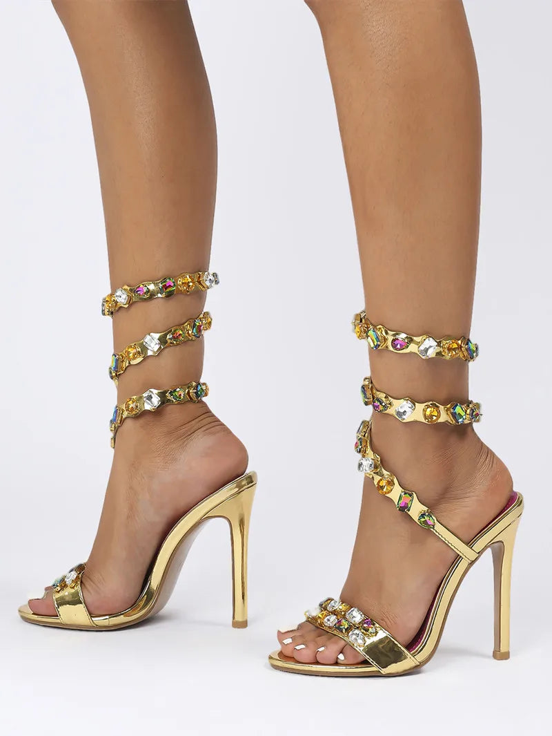Serafina Crystal Wraparound Sandals