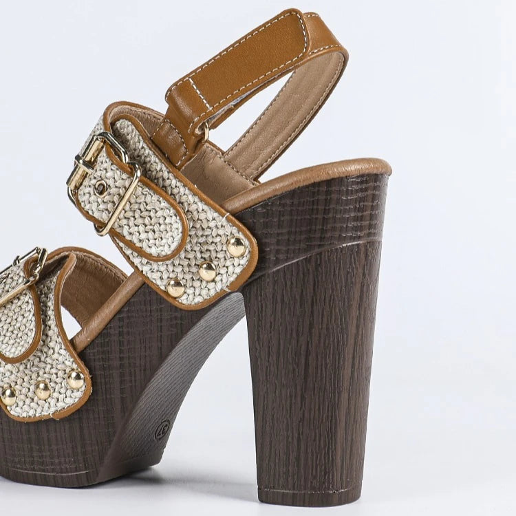 Rafia Buckled Platform Sandals