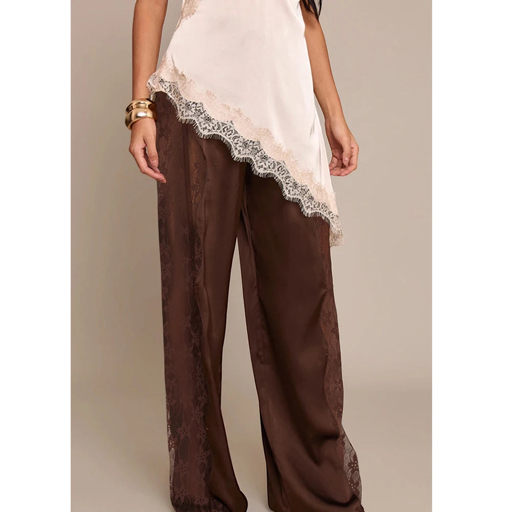 Merletto Lace-Panel Satin Pants