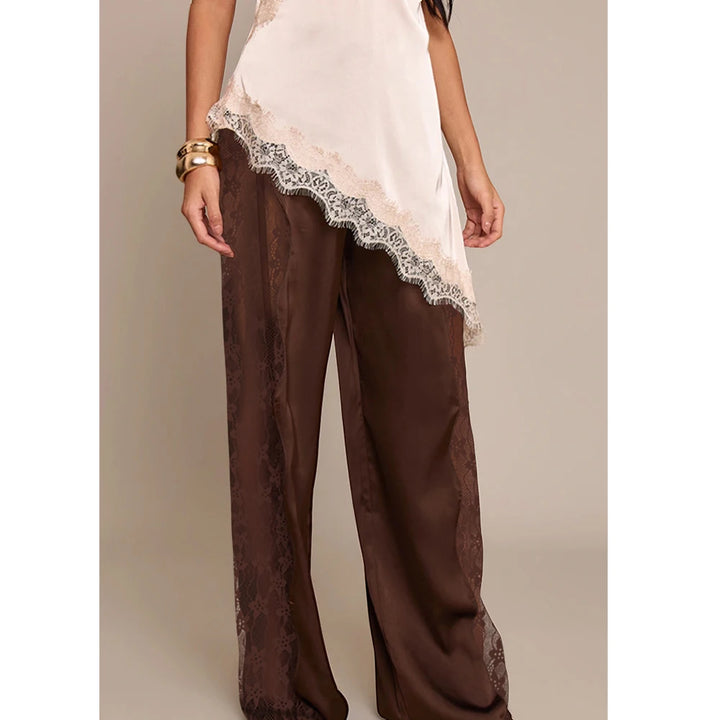 Merletto Lace-Panel Satin Pants
