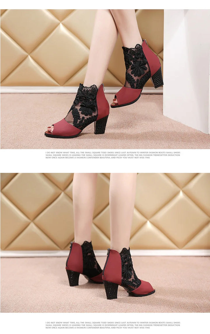 Merletta Lace Peep-Toe Booties
