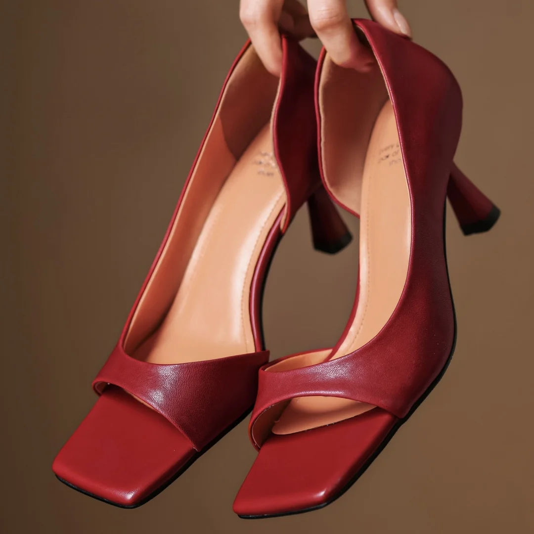 Francesca Open-Toe Leather Pumps