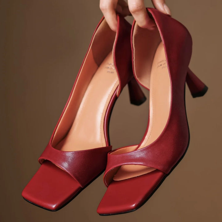 Francesca Open-Toe Leather Pumps