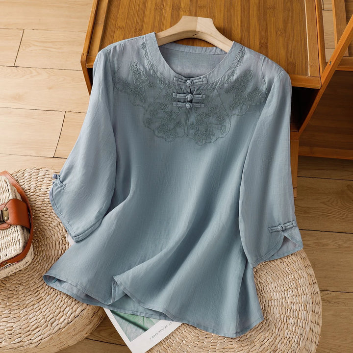 Jade Garden Linen Blouse