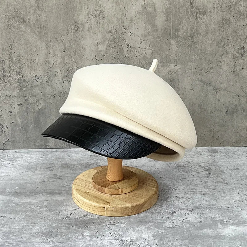 Aveline Leather Wool Beret