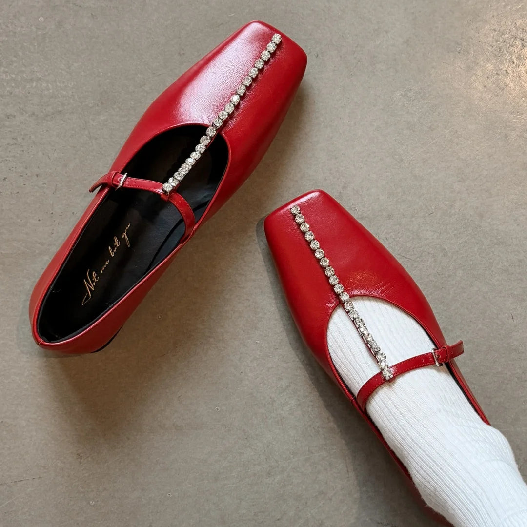 Alessia Crystal Leather Flats