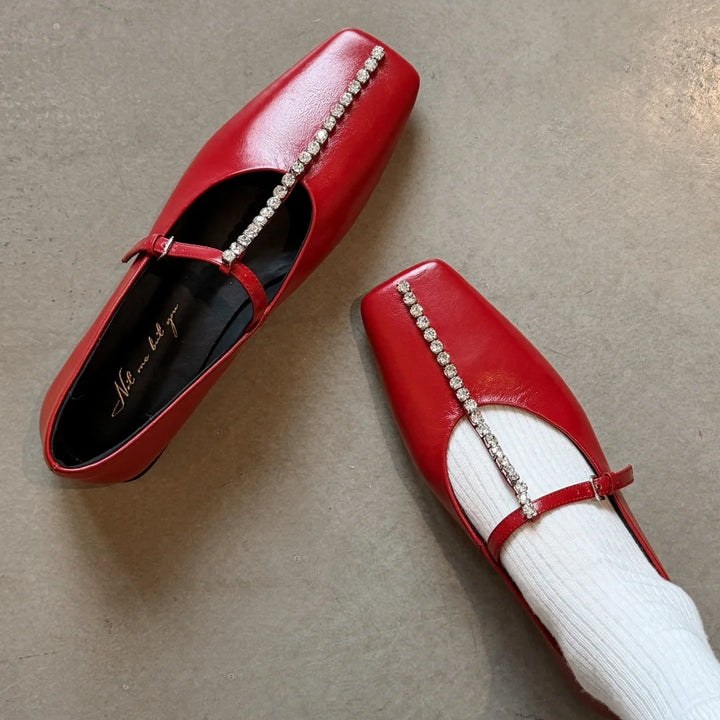 Alessia Crystal Leather Flats