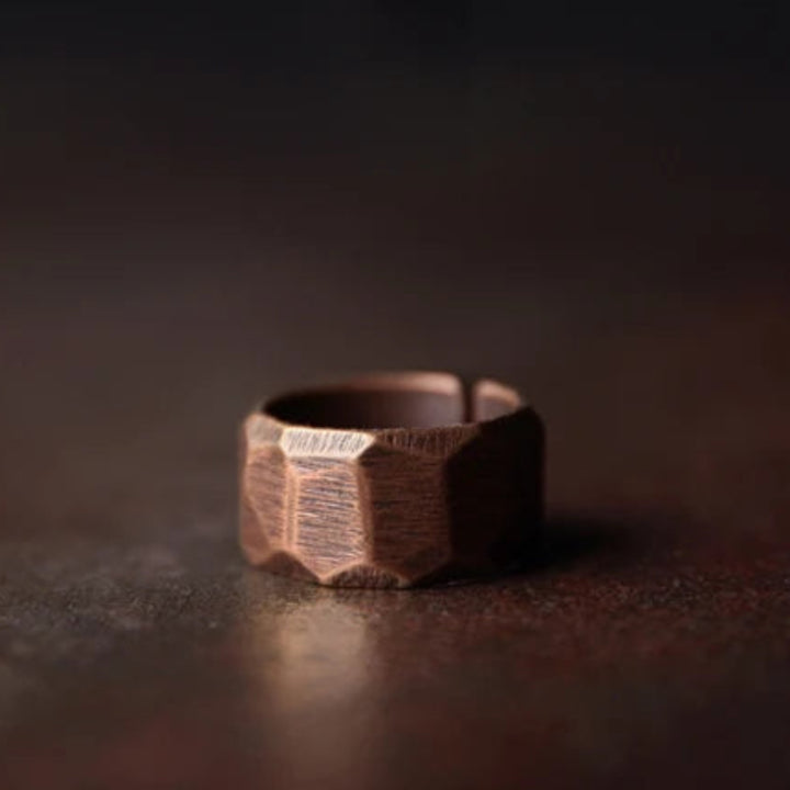 Patina Hammered Copper Ring Set
