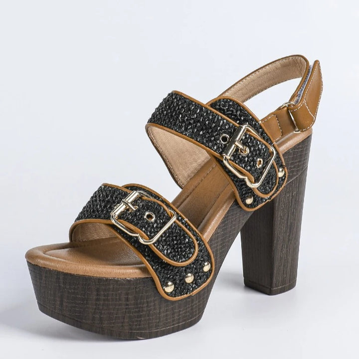 Rafia Buckled Platform Sandals