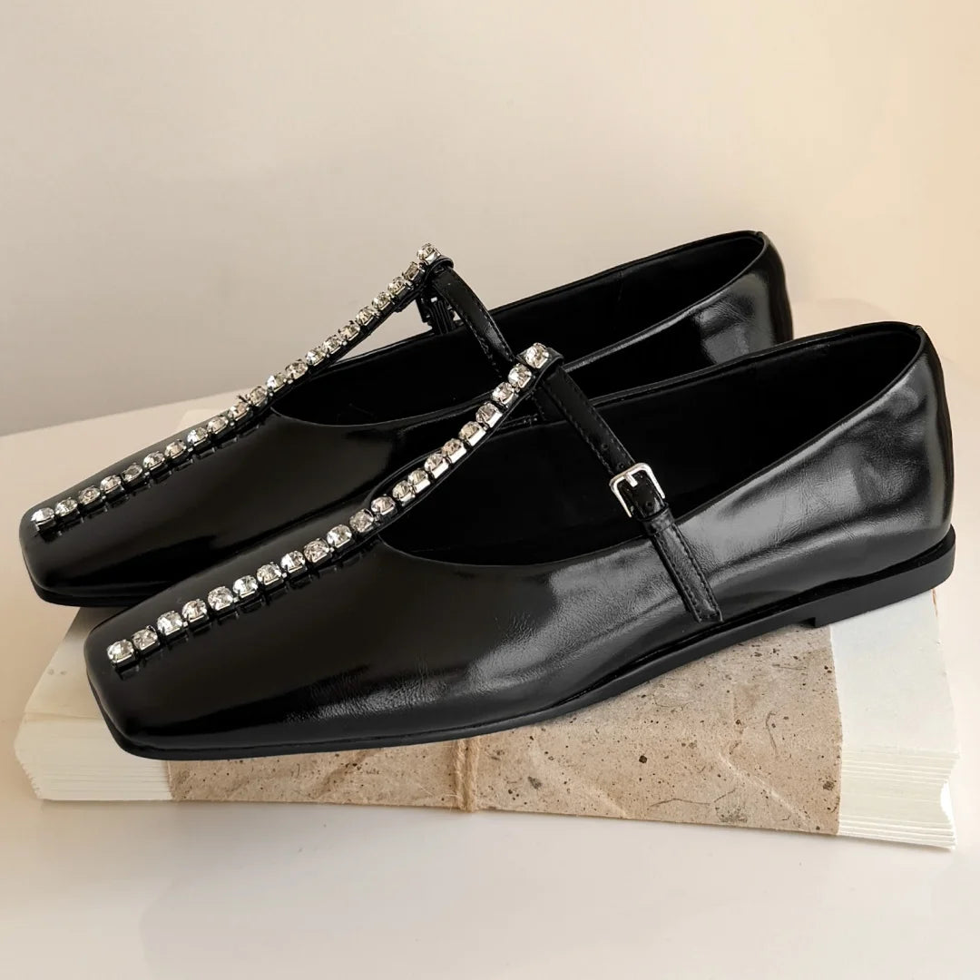Alessia Crystal Leather Flats