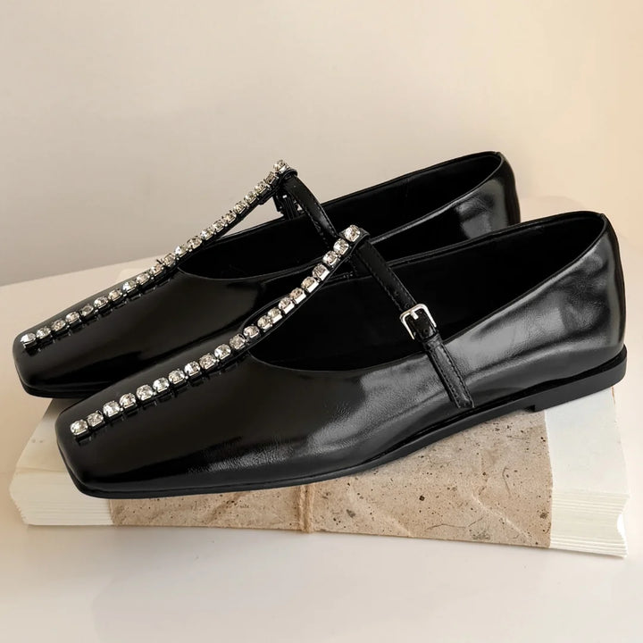 Alessia Crystal Leather Flats