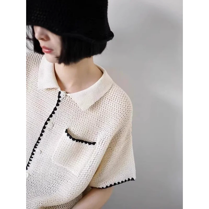 Picot Trim Knit Polo