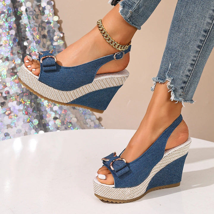 Fiocco Denim Wedge Sandals