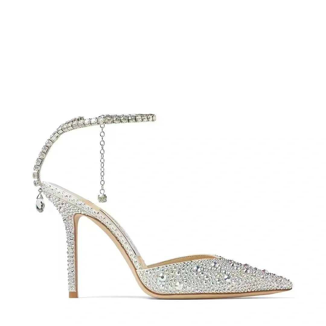 Cristalla Rhinestone Ankle Strap Pumps