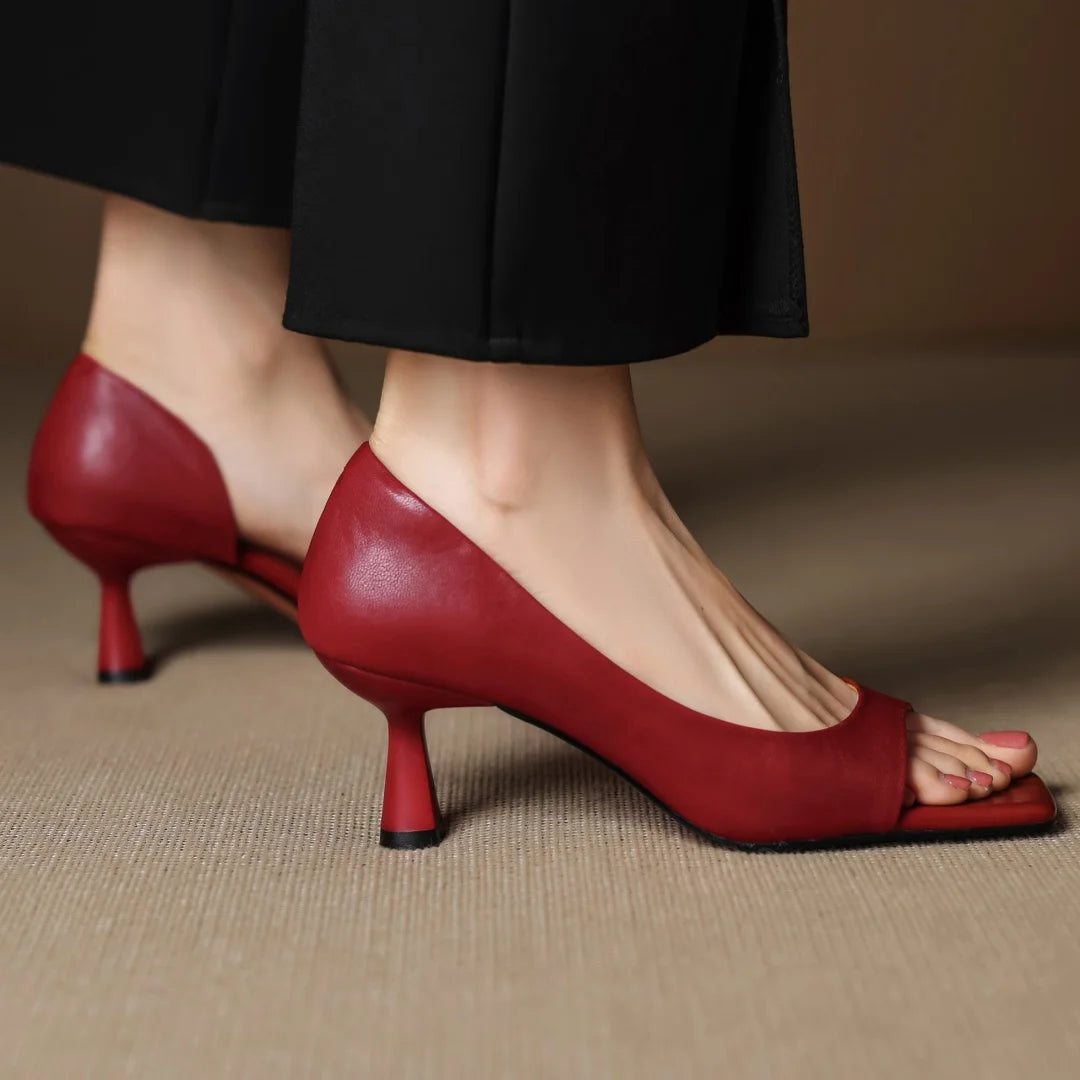 Francesca Open-Toe Leather Pumps