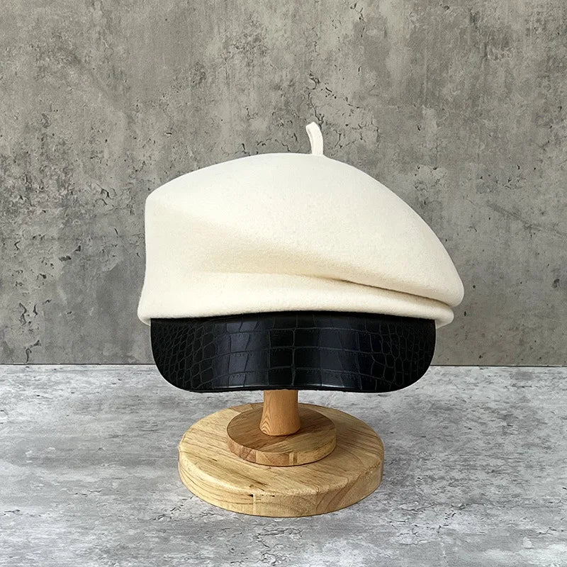 Aveline Leather Wool Beret