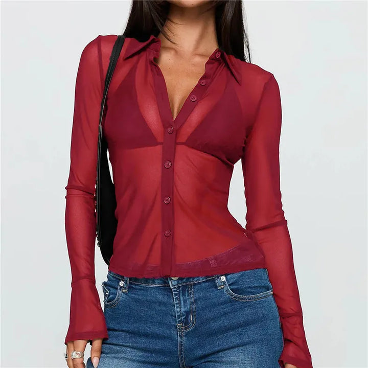 Velina Sheer Mesh Blouse