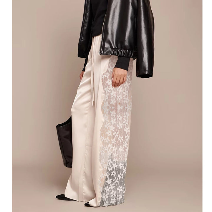 Merletto Lace-Panel Satin Pants