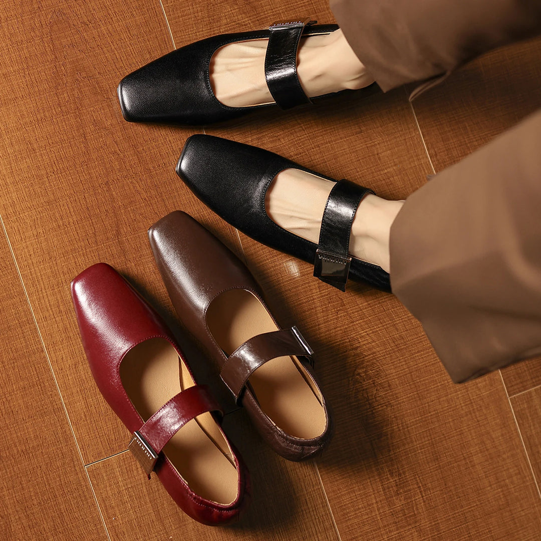 Verena Square Toe Leather Flats