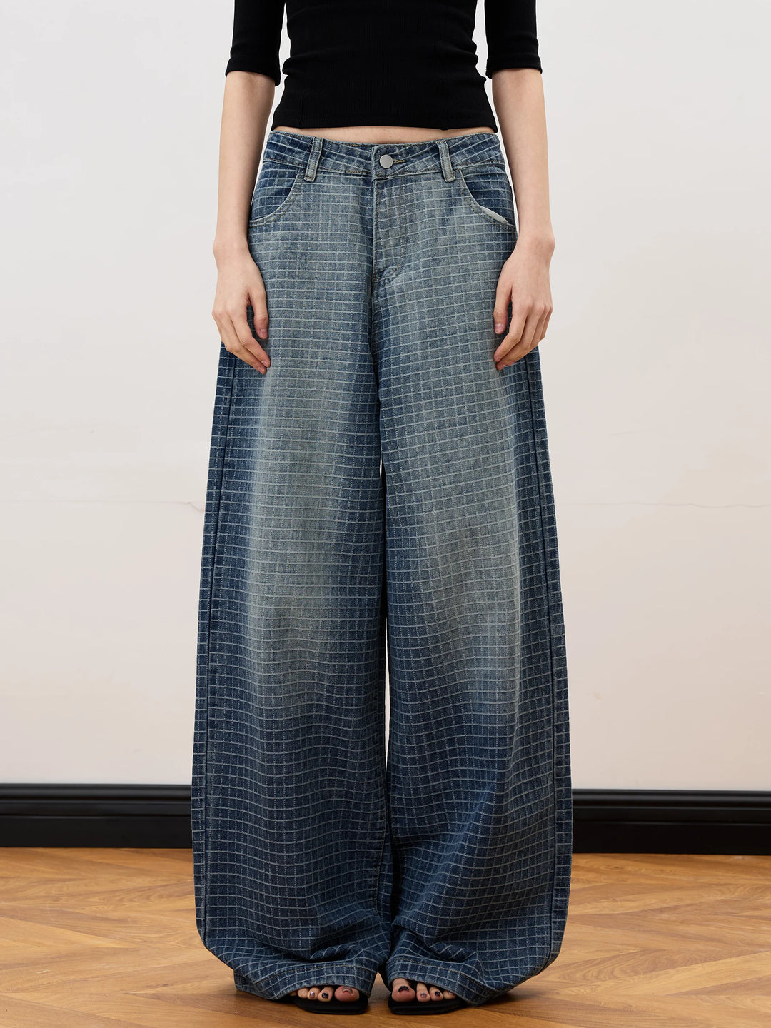 Quadretto Plaid Wide-Leg Jeans