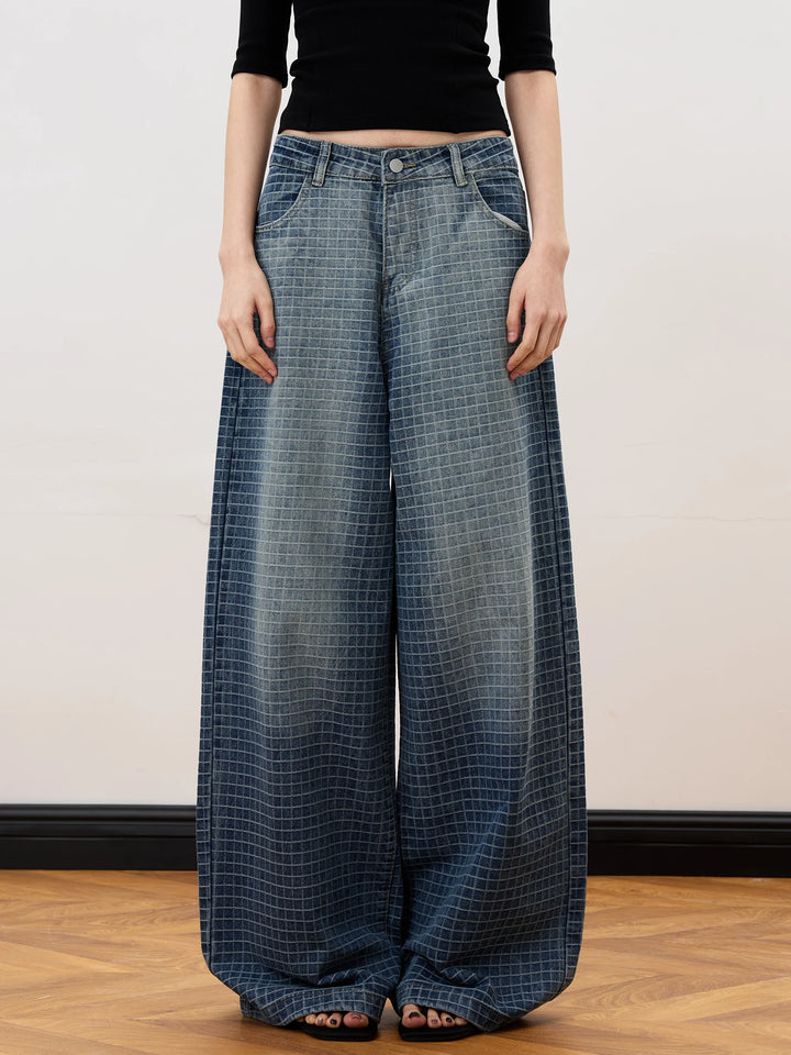 Quadretto Plaid Wide-Leg Jeans