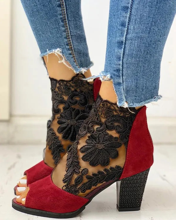Fiorella Lace Peep-Toe Booties