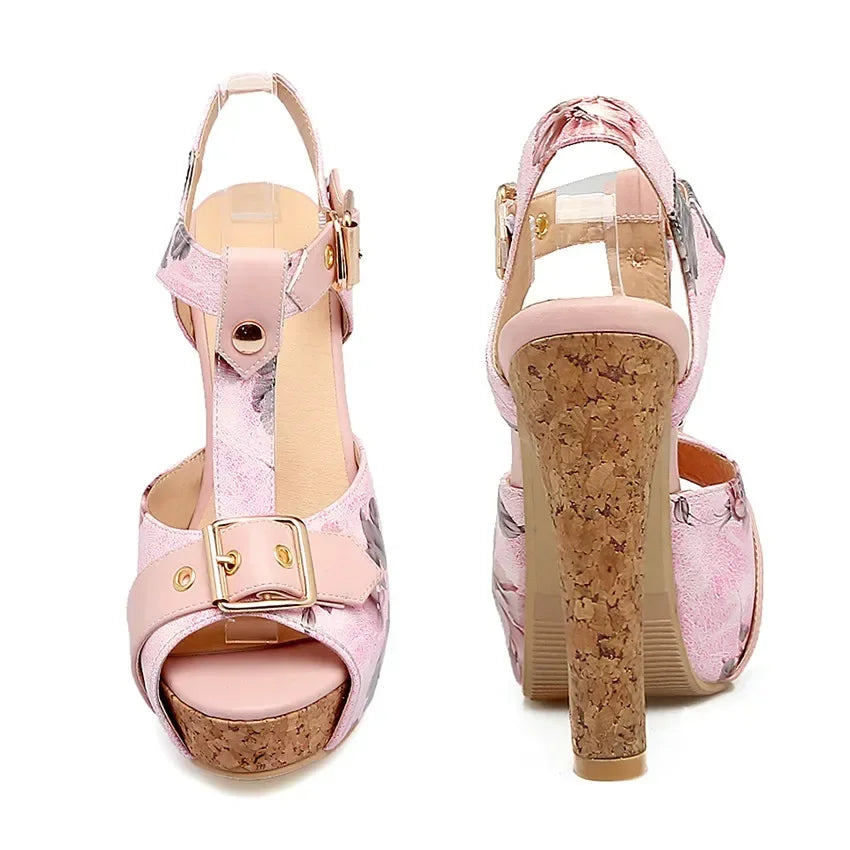 Fiorina Floral T-Strap Platform Heels