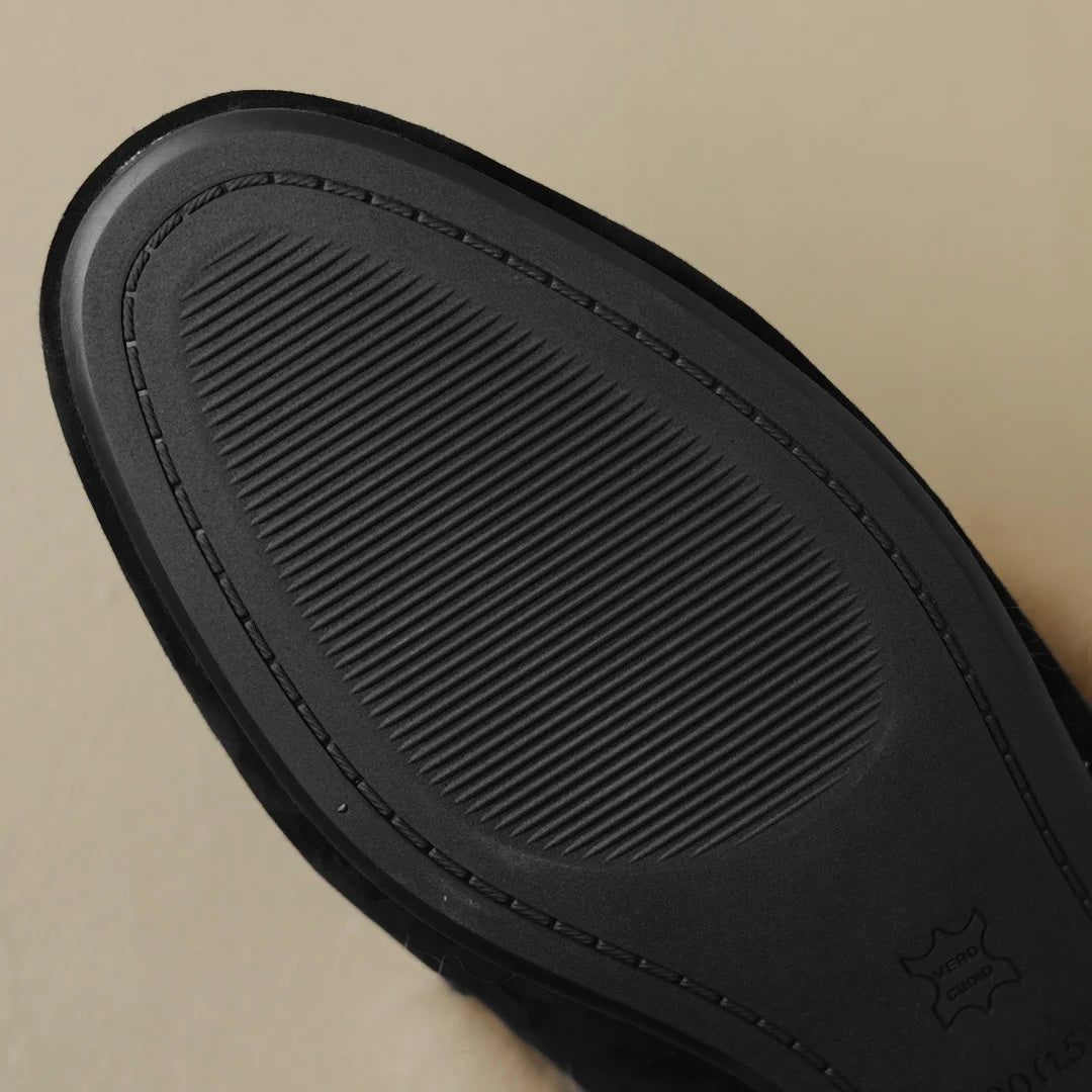 Camellia Suede Shearling Mules