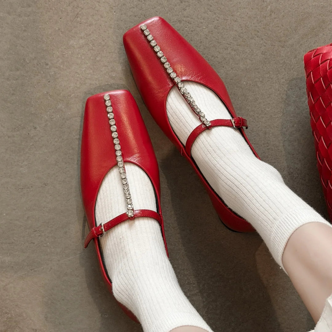 Alessia Crystal Leather Flats