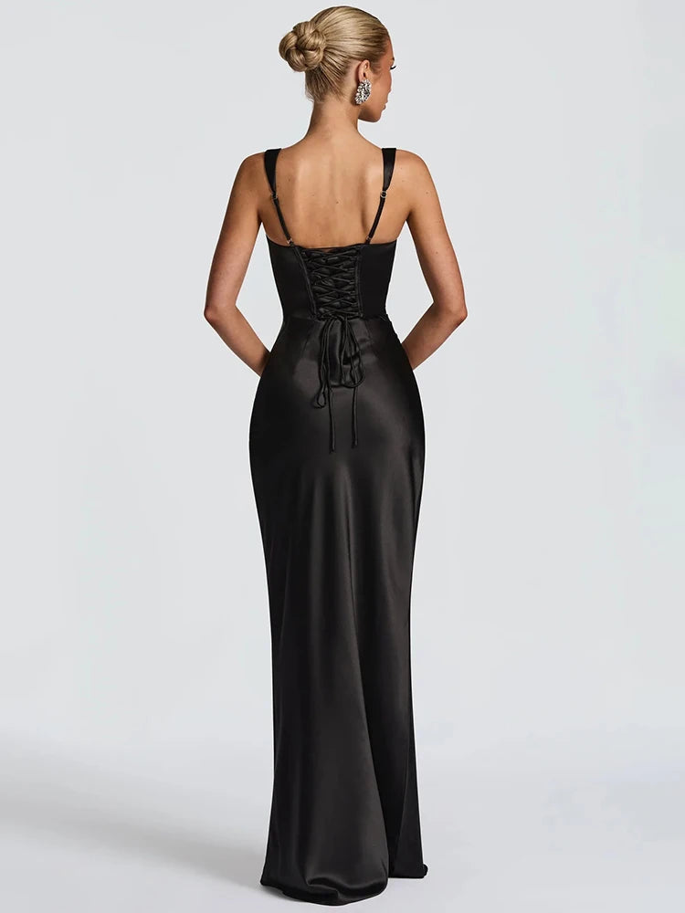Sirena Draped Satin Maxi Dress